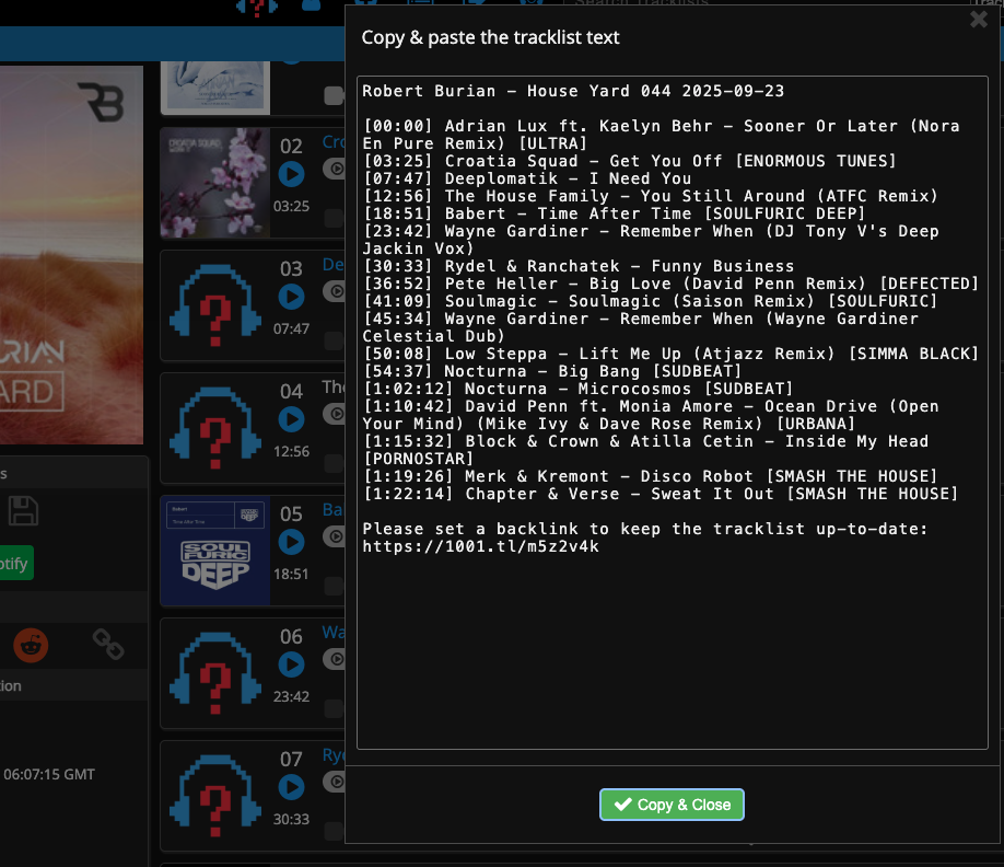 1001Tracklists → Mixcloud/DJing Tracklist Converter