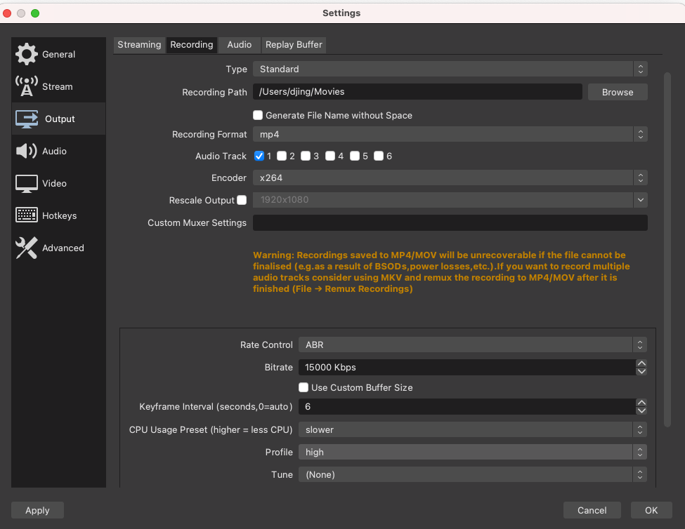 OBS high Quality Recording Settings