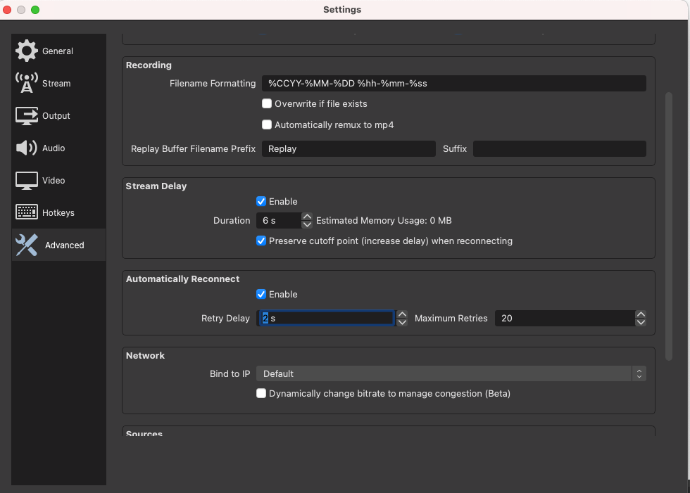 OBS network optimization delay latency settings