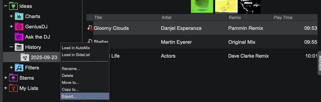 VirtualDJ export steps: Ideas, History, Export